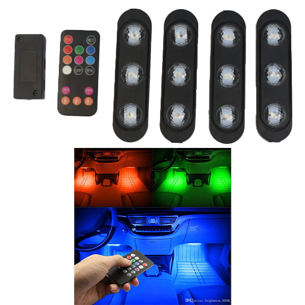 4Pcs Car RGB Music Diamond Light With Remote