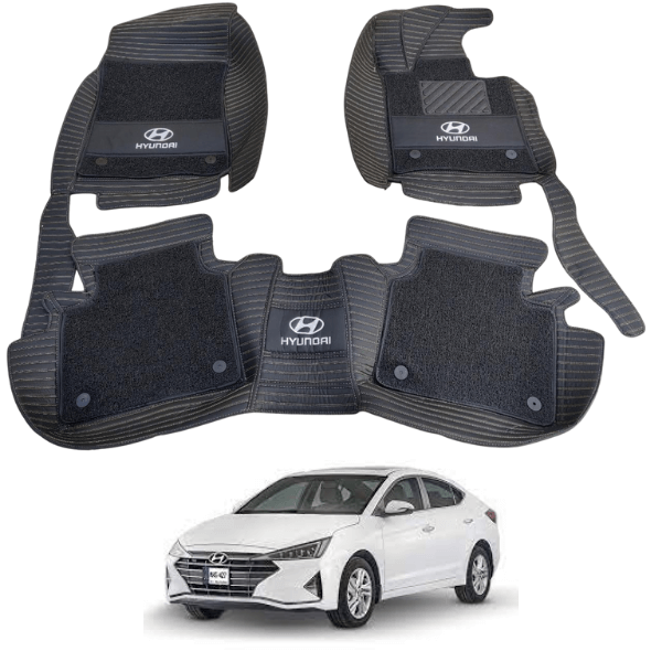 Hyundai Elantra 10D Floor Mats with Black Grass | 3 Pcs | Elantra Best Floor Mats | Elantra 10D Floor