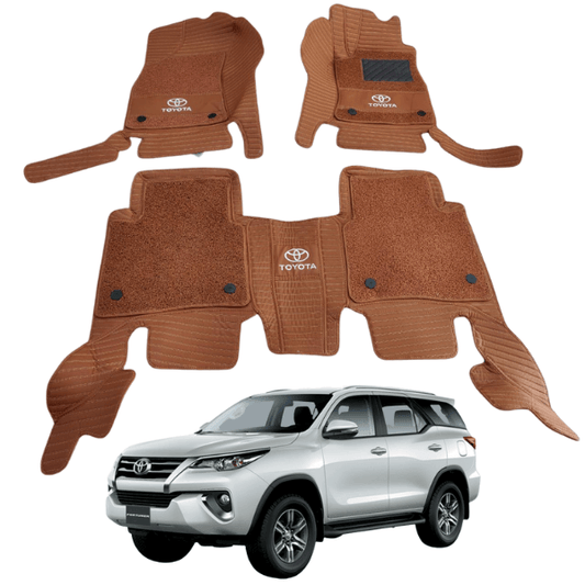 Toyota Fortuner 10D Floor Mats Brown with Brown Grass | 3 Pcs | Fortuner Best Floor Mats | Fortuner 10D Floor