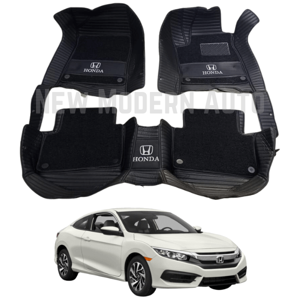 Honda Civic 9D Floor Mats with Black Grass | 3 Pcs | Civic Best Floor Mats | Civic 9D Floor | Model 2017 - 2021 - New Modern Autos