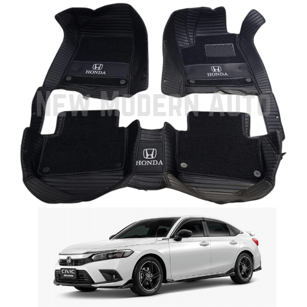 Honda Civic 9D Floor Mats with Black Grass | 3 Pcs | Civic Best Floor Mats | Civic 9D Floor | Model 2022 - 2023 - New Modern Autos