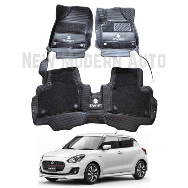 Suzuki Swift 9D Floor Mats with Black Grass | 3 Pcs | Swift Best Floor Mats | Swift 9D Floor