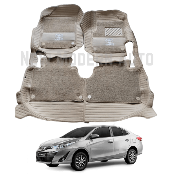 Toyota Yaris 9D Floor Mats with Beige Grass | 3 Pcs | Yaris Best Floor Mats | Yaris 9D Floor